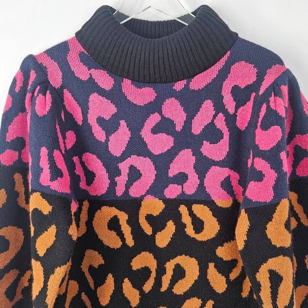 FARM Rio Multicolor Leopard-Block Long Sleeve Knit Dress - Picture 5 of 10